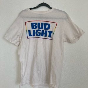 Small budlight beer white rainbow T-shirt womens